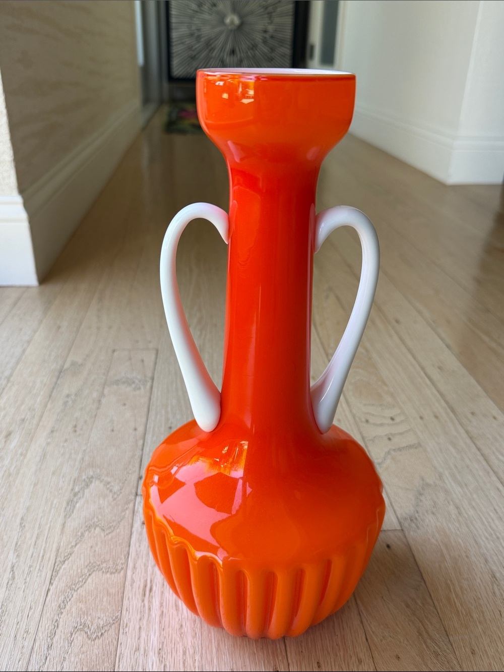 Vintage Orange Glass Double-Handled Vase - Brand Unknown
